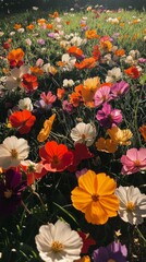 Wall Mural - vibrant tulip field blooms in springtime at a local park under a bright blue sky