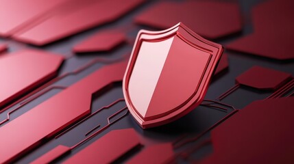 Poster - Red Shield Icon on Abstract Background for Security Concept