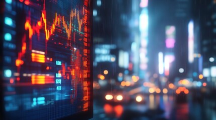 Canvas Print - Blurred Background of Stock Market Business Concept in City Night