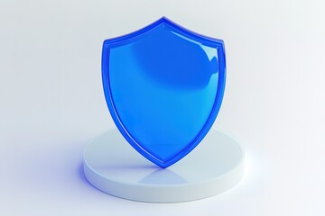 Poster - Glossy blue shield icon on a white platform.  Represents security, protection, or safety.