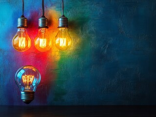 Wall Mural - A vibrant display of light bulbs against a textured blue background.