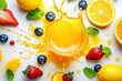© Graph Squad - Fresh fruit juice splash with strawberries, blueberries, oranges, and lemons.