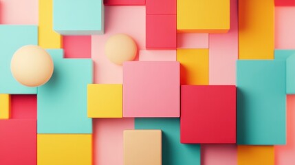 Poster - Colorful Abstract Arrangement of Geometric Shapes on a Flat Surface