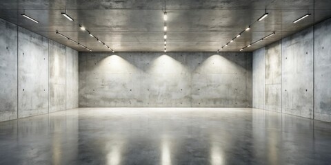 Leinwandbilder - A Minimalist Concrete Room with Overhead Lighting and Reflective Floor