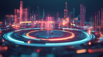 Poster - 3D Rendering of Financial Data Visualization with Colorful Graphs