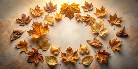 Aufkleber - A circle of vibrant autumn leaves, arranged on a textured tan surface, showcasing the natural beauty of nature's transformation.