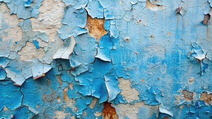 Aufkleber - Chipped and Flaking Blue Paint on a Weathered Surface Reveals the Underlying Structure of the Wall