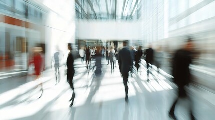 Wall Mural - Blurred Business Team Actively Participating in Modern Office Environment