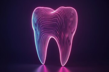 Canvas Print - Neon Tooth Abstract Art.  Vibrant pink and blue lines create a stylized tooth shape against a dark background.