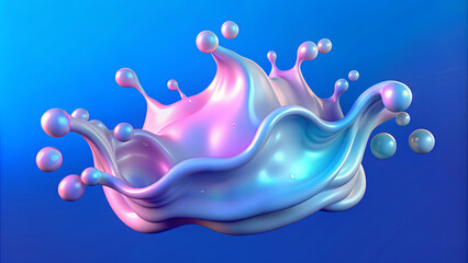 Poster - A vivid splash of liquid in shades of pink and blue forms interesting shapes and droplets, set against a smooth blue backdrop that enhances the vibrant colors