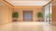 © Manganese - Modern Elevator Lobby with Wooden Walls and Plants.