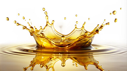 Poster - A vibrant golden liquid splashes into a calm body of water, forming a beautiful crown shape. The droplets radiate in all directions, creating mesmerizing ripples across the surface