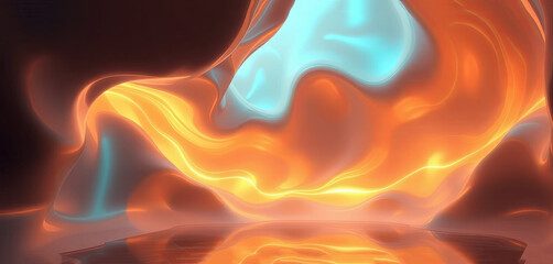 Poster - Vibrant patterns of orange and blue swirl together, creating an abstract visual art piece. The fluid motion evokes a sense of energy and warmth within a tranquil setting