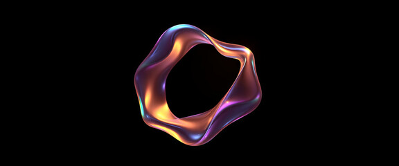 Poster - A captivating abstract shape glows with vibrant colors against a dark background. The smooth, flowing curves create a sense of depth and movement, inviting exploration