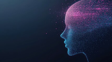 Poster - Digital Head Profile Particle Design Blue Pink Glow