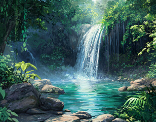 Wall Mural - Jungle Waterfall Serenity