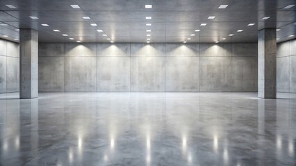 Aufkleber - Minimalist Concrete Interior with Polished Floor and Recessed Lighting