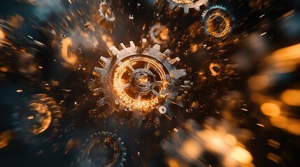 Poster - Blurred Background with Overlapping Metallic Gears in Motion