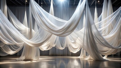 Poster - A symphony of light and shadow plays across the delicate folds of cascading white fabric, creating a mesmerizing illusion of ethereal weightlessness.