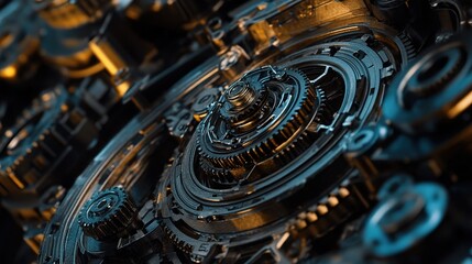 Poster - Close-Up View of Gears and Wheels in Motion Within a Machine