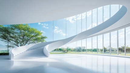 Poster - An interior view of a modern art museum with a soaring atrium capped by a massive skylight composed of triangular glass panels.