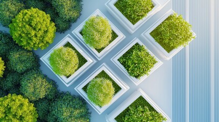 Poster - An aerial view of a greenhouse complex with triangular roof panels, showcasing its efficient use of space and natural light.