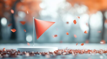 Poster - A red and white triangular flag fluttering in the wind, symbolizing a sense of danger or warning.