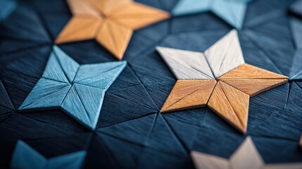 Poster - A close up shot of an origami tessellation, with intricately folded triangles interlocking to create a mesmerizing pattern.