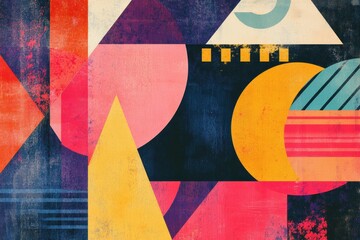 Wall Mural - Colorful abstract retro risograph design featuring geometric shapes and copy space for text placement. Generative AI