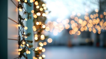 Poster - A festive storefront decorated for Christmas with twinkling lights, garlands, and a sign announcing holiday sales and gift ideas.