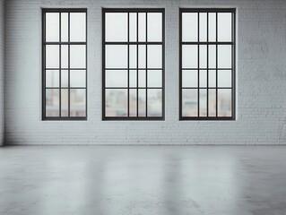 Poster - Urban minimalist design featuring large windows and raw concrete textures, industrial elegance, modern aesthetics