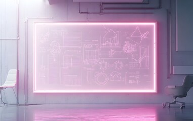 Poster - A futuristic workspace featuring a glowing outline of a digital screen displaying complex graphs and data