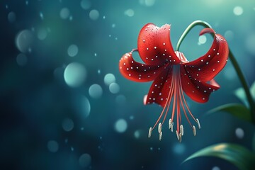 Wall Mural - Red lily flower with white dots on petals, bokeh background.