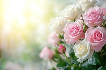 Wall Mural - Close-up of delicate pink and white roses in soft sunlight.  A beautiful floral arrangement perfect for cards, websites, or blogs.