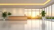 © Manganese - Modern Office Reception Area with City View at Sunset