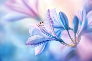 Wall Mural - Delicate pastel blue flowers in soft focus, creating a dreamy and serene atmosphere.