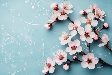 Wall Mural - Delicate pink blossoms on a light blue background. Perfect for spring themes and floral designs.