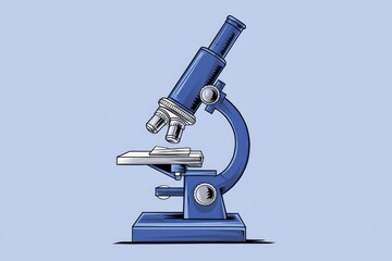 Poster - A blue microscope with a slide on the stage.