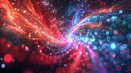 Wall Mural - Abstract Swirling Light Trails in Red and Blue with Glowing Particles