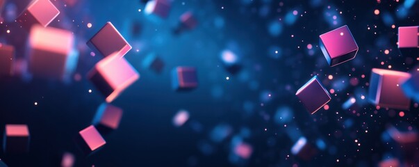 Poster - Glowing Pink Blue Cubes Abstract Digital Art Background