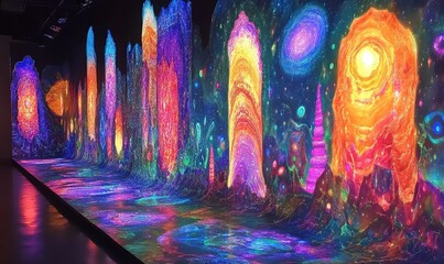 Wall Mural - radiant plasma pulses through glowing surreal cosmic landscapes., Generative AI