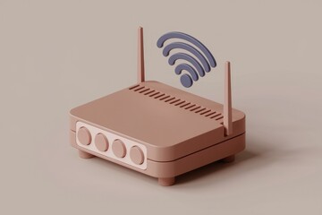 Poster - A 3D rendering of a pink wifi router with antennas.
