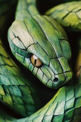 Aufkleber - A close-up of a green snake's head with distinctive markings