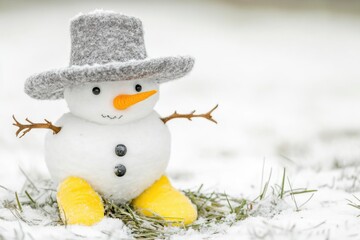 Poster - A snowman dressed in a hat and boots standing in the snow, perfect for winter scenes or holiday decorations