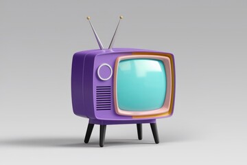 Poster - A 3D rendering of a vintage purple television with antenna.