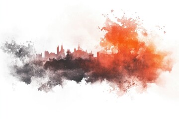 Aufkleber - Watercolor painting of a city skyline at sunset