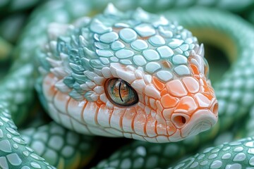Aufkleber - A close-up view of a snake's head and eyes, suitable for use in wildlife or nature-related contexts