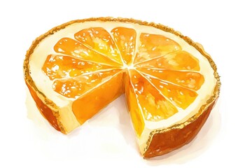 Poster - Freshly baked orange cake slice on a white surface
