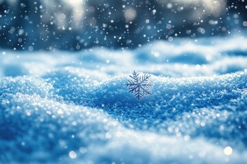 Poster - A single snowflake rests on the snowy surface, perfect for winter or cold weather themes