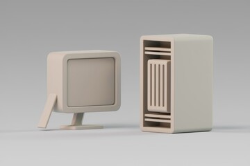 Poster - A simple 3D model of a computer with a monitor and a CPU.